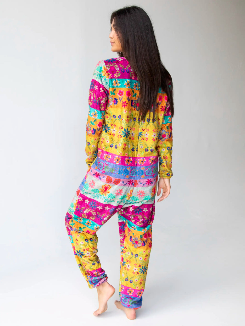 Fleece Onesie Pajamas - Magenta Floral Border