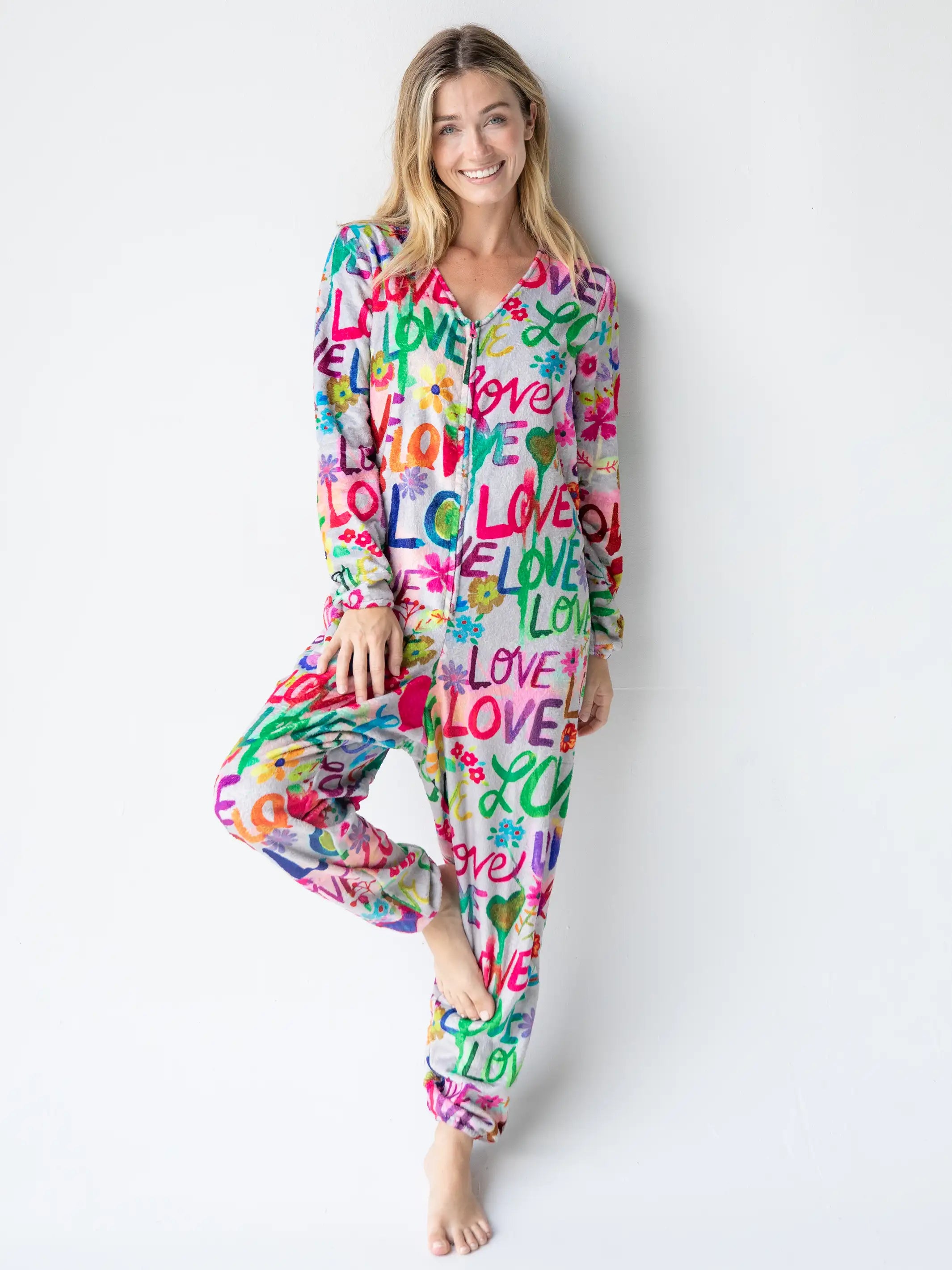 Fleece Onesie Pajamas - Love Hearts