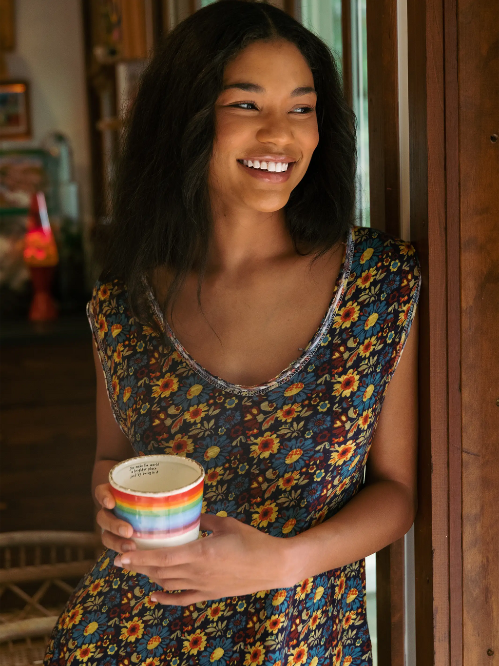 Hangout Printed Knit Midi Dress - Navy Olive Floral