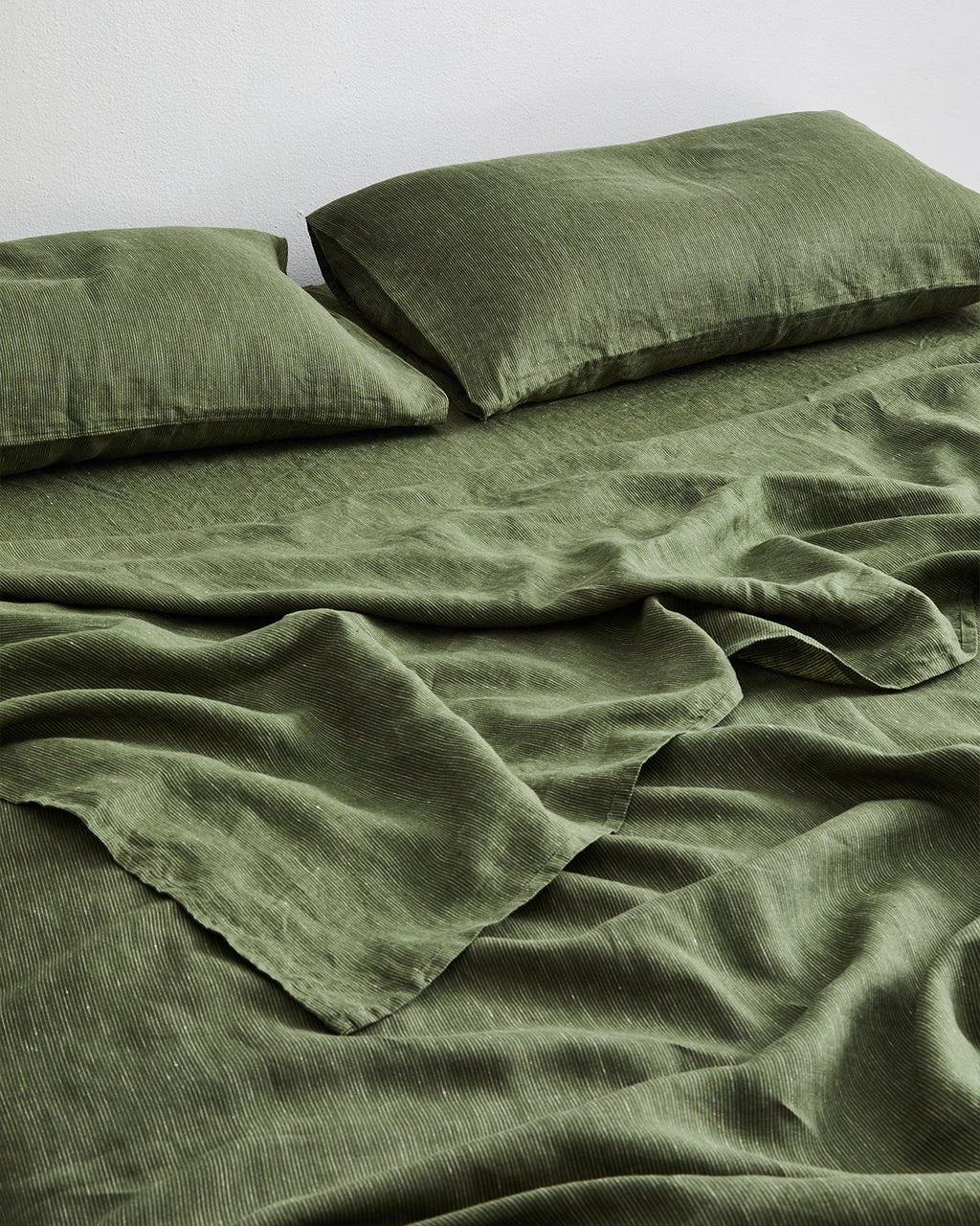 Olive Stripe 100% French Flax Linen Sheet Set